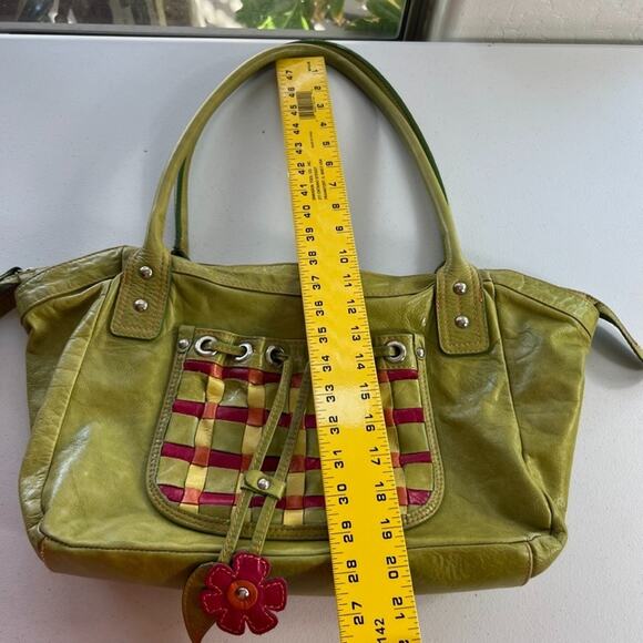 Sofia C. Handbag Green Red Genuine Leather Woven Pattern With Cut Out Charms - Picture 3 of 15